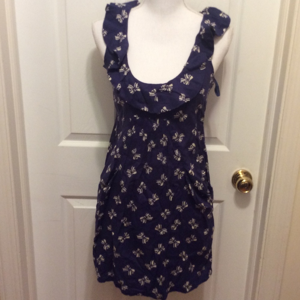 Pins and Needles Dress XS Blue White Bow